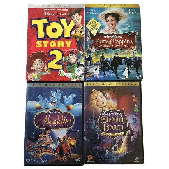 Disney Set 4 DVD Movies Sleeping Beauty Aladdin Mary Poppins Toy Story 2 PERFECT